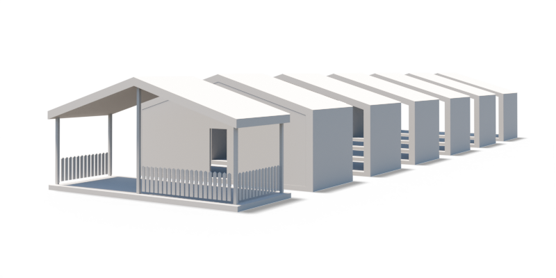 3D-Darstellung der 6 Grundmodule mit zusätzlicher Terrasse